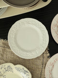 French Relief Dining Plate Household Breakfast Bread Disc Nordic Style White Ceramic Tableware Retro Versatile Dessert Plates
