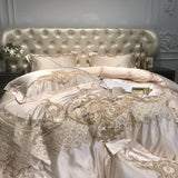 Royal Golden Embroidery European Palace Luxury Bedding Set Champagne Brocade Egyptian Cotton Duvet Cover Bed Sheet Pillowcases