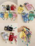 Colorful summer leather fundas for iphone 15 pro max 13pro 14pro 15promax 12 14 13 ins bowknot rope pendant simple phone case