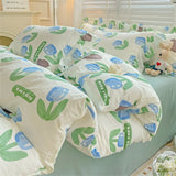 Fresh Plant Flower Bed Sheet for Children and Adults Four-Piece Bed Set Pillowcases Soft Washed Cotton Home Textiles