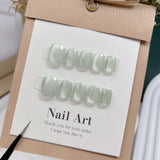 10Pcs Pure Color Handmade Short False Nail with Glue Press On Nails Full Cover French Round Head Manicure Wearable Nail Tips Art