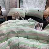 Small Fresh Ins Big Blue Stripes Winter Warm Four-piece Bedding Set Quilt Cover Milk Velvet Bed Sheet Farai Velvet Three-piece