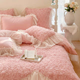 Two-thirds Rose Flowers Lace Princess Wedding Bedding Set 1200TC Egyptian Cotton Duvet Cover Flat/Fitted Bed Sheet Pillowcases
