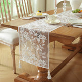 Modern Minimalist White Light and Thin Table Runner Lace Embroidery Floral Geometric Fringe Wedding Decor Tablecloth Decoration