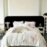 Premium 1000TC Egyptian Cotton Luxury Butterfly Embroidery Bedding Set Duvet Cover Flat/Fitted Bed Sheet Pillowcases 4Pcs