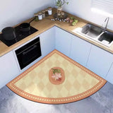 Kitchen Corner Fan-shaped Floor Mat Retro Arc Flower Pattern PVC Foot Mats Absorbs Water Oil Non-slip Dirt-resistant Dark Carpet