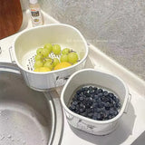 ‌2-Tier Strainer Colander with Fruit Tray Dual-Purpose Kitchen Living Room Drain Basket Wash Vegetable Bowl Fruit Display Basket