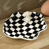 Checkerboard Ceramic Plate Jewelry Storage Plate Dessert Plate Dessert Plate Home Decoration Retro Dinner Plate Tableware