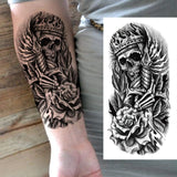 1 Sheet Compass Flower Temporary Tattoos For Women Men Adults Skull Lion Owl Tattoo Sleeve Sticker Black Fake