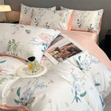 Flower Printed Duvet Cover Set Satin Silk Bed Cover Sets for Summer Queen/King Size Silky plumones de cama Coolling Bedding Set