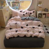 4pcs Duvet cover set (1*Duvet Cover + 2*Pillowcase, sheet) Butterfly knot yarn embroidery Bedding Set Soft Comfortable
