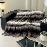 Ikeehome  new high gram weight stripe smudging blanket multi-functional office nap leisure blanket rabbit plush hemming blanket