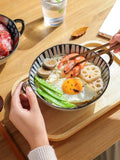 Ceramic Soup Bowl With Handle Salad Pasta Bowl Kitchen Tableware Microwave Oven Bakware 7.5inch Japanese Household Noodle Bowl