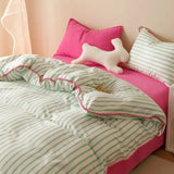 Stripe Color Collision Shell Embroidery Student Dormitory Solid Color Four Piece Set