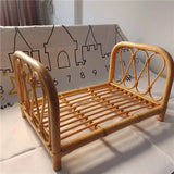 Handmade Retro Rattan Long Bed Newborn Photography Props Unisex Baby Posing Furniture Studio Shooting Background Accessories Set