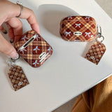 Fashion Girl Retro Style Plaid Bow Pattern Keychain Tag Shockproof Protection Case for AirPods 2 3 4 Pro 2 Earphone Accessories