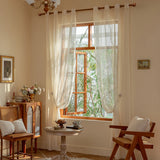 Curtain Beige Lace Sheer Window Curtains Retro French Style Living Room Bedroom Decoration Wave Pattern Romantic Treatment