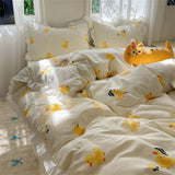 A-Class Skin Friendly Printing Bedding Set With Lace Duvet Cover Bed Sheet Pillowcases Four Piece Set Bedroom Decor Home Textile