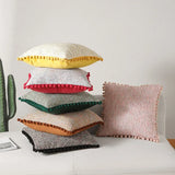 Boho Woven Throw Pillow Cover with Pompom Edge Living Room Sofa Bedroom Home Decor Zipper Soft Cushion Case Fashion Funda CoJin