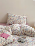 Ikeehome  Korean Sle Cartoon INS Pure Cotton  Cotton Bedding Set 4pcs Bed eet Cover Duvet Cover Pillowcase Bedding