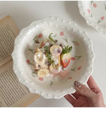 French Vintage Lace Underglaze Tulip Wave Bead Point Plate Household Vegetable Plate Delicate Dessert Cake Dinner Entree Plate