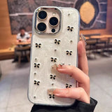 Bling Cute 3D Bowknot Transparent Phone Case For iPhone 15 14 13 12 16 Pro Max Girl Epoxy Glitter Clear Cover Funda