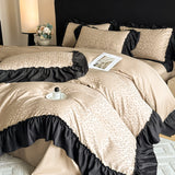 Leopard Print Bedding Set Washed Silk High-quality Satin Silky Black Lace Design Super Smooth Jacquard Duvet Cover Sheet Set