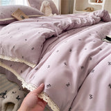 Knitted Class A Soft Bedding Set Washed Cotton Bed Sheet Queen King Size Duvet Set Flower Comforter Set Pillowcase Bed Linens