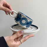 1Set Mid-Century Style Hand-Painted Flower Pattern Ceramic Cup and Saucer, High-End Exquisite Coffee Cup and Saucer, Suitable for Home Decoration, Home Drinking Water, Home Daily Use, Party, Breakfast Milk Cup, Afternoon Tea