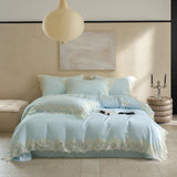 100% Cotton Flowers Butterfly Lace Edge Bedding Set Queen King Size Duvet Cover Set Flat/Fitted Bed Sheet Pillowcases 4Pcs
