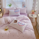 Korea Style Bedding Set Purple Heart Washed Cotton Soft Duvet Cover Skin-friendly Quilt Cover Bed Sheet Pillowcase Home Textiles
