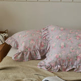 2pcs Flower Prints Ruffles 100% Cotton Pillowcases 48x74cm Sizes Cushion Cover for Bed Floral Style Adults Kids Pillowslip