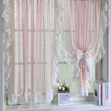 French Princess Lace Tulle Curtains For Bedroom, Striped Floral Pink Lace Sheer Curtains For living Room, Home Window Decoration