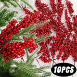 10/1Pcs Artificial Red Berries Christmas Holly Berry Branches Xmas Tree Ornaments Fake Plants For Home Navidad Party Decoration