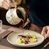 Mini Milk Jug Retro Elegant Lace Decor Ceramic Creamer Pointed Spout Coffee Espresso Sauce Household Table Dining Accessory