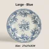 Nordic Flower Pattern Disc Dinner Plate Retro Ceramic Shallow Plate Dessert Plate Dinner Set Plates and Dishes