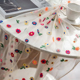 Christmas Transparent Lace Tablecloth White Rectangular Colorful Flower Embroidered Table Cloth for Cover Home Party Supplies