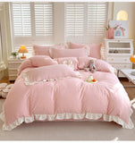 Princess Style Bedding Set Soft Bedroom Decor Comforter Duvet Cover Set Pillowcase Bed Sheet Ruffled Quilt Cover Four Pieces Set