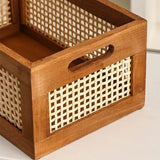 Retro Hollow Rattan Storage Basket Rectangle Creative Wooden Sundries Storage Box Luxury Aesthetic Miniature Home Decoration
