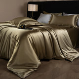 Silk Bed Sheets Set Luxury Bedding Set with Duvet Cover Fitted/Flat Bedheet Pillowcases Mixed with Rayon King Queen Full Twin