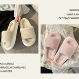 New Women Slippers Autumn and Winter Fur Slippers Indoor Household Slippers Soft Bottom Solid Color Home Cotton Slippers