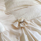 Pink French Princess Style Lace Ruffles Carved Velvet Warm Soft Bedding Set Duvet Cover Flat/Fitted Bed Sheet Pillowcases 4Pcs