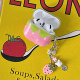 Cute lovely strawberry gloss wireless bluetooth earphone cover case for apple airpods 1 2 3 4 pro pro 2 protector with keychain