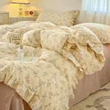 Princess Style Bedding Sets Ruffle Lace Bow Quilt Cover Romantic Bedclothes Decor Woman Girls Bedroom Duvet Cover 4pcs