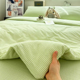 Waed Cotton Bedding Set Simple ature Light een Plaid Tee-Piece Queen Size Pure Cotton Bed Linens Japanese Sle
