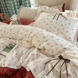 3/4Pcs Bedding Set Euro Princess Bedding Duvet Cover Cotton 100% Lace Bow Bed Linen With Ruffles Double Bed Lace Pillowcase