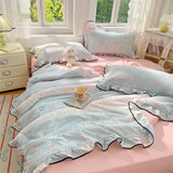 Korean StyleFloral Printed Summer Quilt Soft Skin-friendly Comforter Adults Single Double Washable Summer Lightweight Quilt 1PC