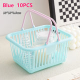 10pcs Mini Storage Baskets with Handles Organizer Multi-Functional Pink Plastic Macaron Colorful Small Items Storage Baskets Set