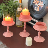 Nordic INS Pink Glass Decorative Candlestick Tealight Candelabra Big Candle Holder Wedding Home Table Base For Candles