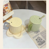 Nordic Style Solid Ceramic Cup Creative Wood Grain Handgrip Cups Household Cute Breakfast Milk Mug Fashion Office Coffee Mugs